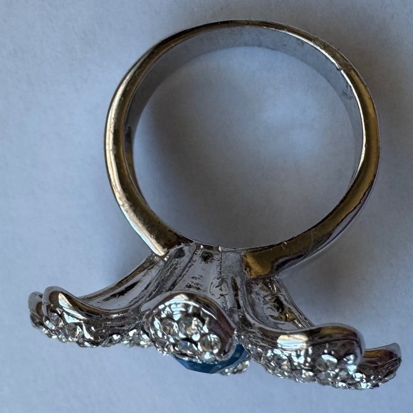 Vintage Nolan Miller Blue Stone Silver Tone Flower Petal Statement Ring Signed - Picture 4 of 12